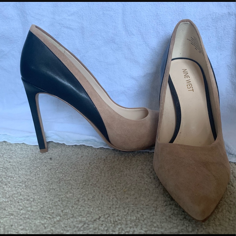 Nine West Black and Beige Colour Block Stilettos